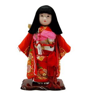 市松人形13号　駒　正絹　刺繍赤　雪輪　女の子　いちまつ人形