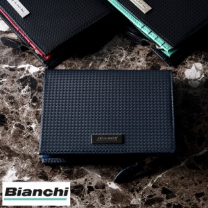 Bianchi carbonio カーボン型押し牛革 ジッパー小銭入れ付き 二つ折りミドル財布 