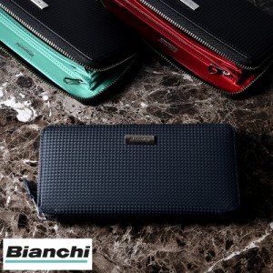 Bianchi carbonio カーボン型押し牛革 ラウンドジッパー長財布 