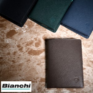 Bianchi 角シボ型押し牛革 二つ折りミドル財布 小銭入れあり franco 