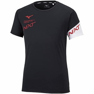[ミズノ] バレーボールウェア N-XT プラクティスシャツ 半袖 吸汗速乾 V2MA2008 ブラック×チャイニーズレッド Sサイズ