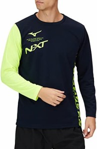 [ミズノ] トレーニングウェア N-XT 長袖 Tシャツ UPF15 スリムシルエット 32JA2740 ディープネイビー×セーフティーイエロー Mサイズ