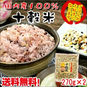 国産 十穀米270g×2  【送料無料】【メール便】 国内産雑穀100％使用  もち米、丸麦、赤米、押し麦、黒米、緑米、挽き割り大豆、挽き割り