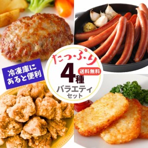 冷凍食品 ハンバーグ 竜田揚げ ウインナー ハッシュポテト 4種 福袋 唐揚げ 肉 詰め合わせ セット 送料無料  ギフト 大容量 2.6kg 業務用