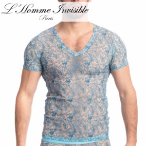 男性用 メンズTシャツ フランス高級下着 ルームウェア メンズ インナー LHomme Invisible Icy Tropics レース メッシュ Ｔシャツ(my73-ic