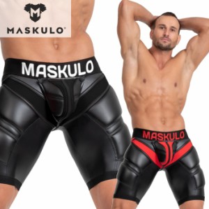 男性用スパッツ ボクサーパンツ メンズ レザー風 フェイクレザー ラバー インナー アンダー  Maskulo マスクロ ARMORED サイクリングショ