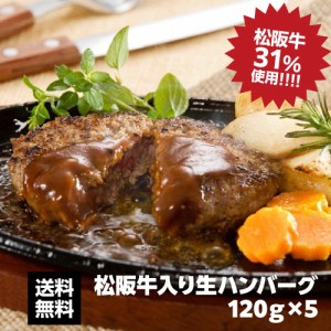 送料無料 松阪牛入り生ハンバーグ120g×5 松阪牛 ブランド牛 ハンバーグ 三重 クール代込 産地直送 サンショク(産直)