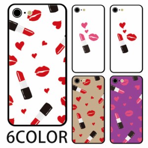 スマホケース ラウンド 口紅 リップ iphone14 iphone13 iphone12 pro iphone11 iphone8 ガラスケース プリント TPU ハート 唇 かわいい