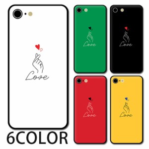 スマホケース ラウンド ガラス 指ハート サイン ハート ラブ かわいい iphone14 iphone13 iphone12 pro iphone11 iphone8 iPhoneケース T