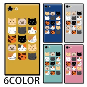 スマホケース スクエア ガラス ネコ 猫 黒猫 動物 アニマル iphone13mini iphone13 pro iphone12mini iphone12 pro iphoneXR iphone8 iph