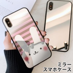 スマホケース ミラー 鏡面 ラウンド ガラス アニマル iphone13 iphoneSE iphone8 iPhoneケース TPU ガラスケース うさぎ パグ 動物 猫 パ