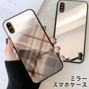 スマホケース ミラー 鏡面 ラウンド ガラス チェック タータンチェック柄 iphone13 iphoneSE iphone8 iPhoneケース TPU ガラスケース オ