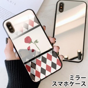 スマホケース ミラー 鏡面 ラウンド ガラス 薔薇 バラ ローズ トランプ 花 フラワー iphone13 iphoneSE iphone8 iPhoneケース TPU ガラス