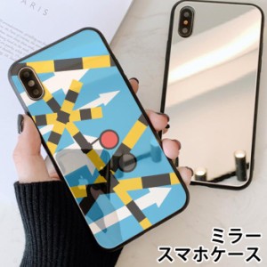 スマホケース ミラー 鏡面 ラウンド ガラス 踏切 信号 矢印 iphone13 iphoneSE iphone8 iPhoneケース TPU ガラスケース オシャレ かわい