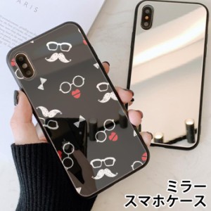 スマホケース ミラー 鏡面 ラウンド ガラス ヒゲ 髭 眼鏡 メガネ リボン ネクタイ iphone13 iphoneSE iphone8 iPhoneケース TPU ガラスケ