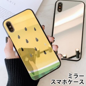 スマホケース ミラー 鏡面 ラウンド スイカ 猫 ねこ 果物 フルーツ iphone13 iphoneSE iphone8 iPhoneケース TPU ガラスケース オシャレ 