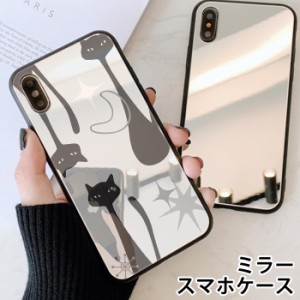 スマホケース ミラー 鏡面 ラウンド 猫 ねこ 幾何学 iphone13 iphoneSE iphone8 iPhoneケース TPU ガラスケース オシャレ かわいい 可愛