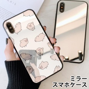 スマホケース ミラー 鏡面 ラウンド ミニブタ 豚 動物 アニマル iphone13 iphoneSE iphone8 iPhoneケース TPU ガラスケース オシャレ か