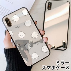 スマホケース ミラー 鏡面 ラウンド もふもふ 毛玉 不思議 かわいい 動物 アニマル iphone13 iphoneSE iphone8 iPhoneケース TPU ガラス