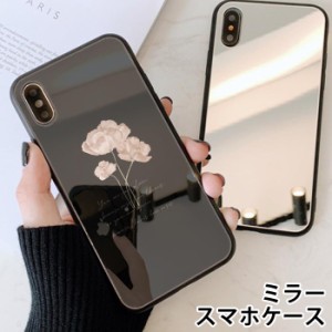 スマホケース ミラー 鏡面 ラウンド 花 フラワー アンティーク 大人かわいい iphone13 iphoneSE iphone8 iPhoneケース TPU ガラスケース 