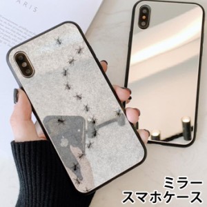 スマホケース ミラー 鏡面 ラウンド 蟻 アリ 虫 昆虫 アリの行列 大人かわいい iphone13 iphoneSE iphone8 iPhoneケース TPU ガラスケー