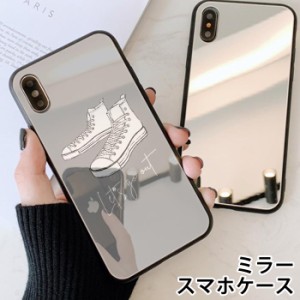 スマホケース ミラー 鏡面 ラウンド スニーカー 手書き 靴 ポップ iphone13 iphoneSE iphone8 iPhoneケース TPU ガラスケース オシャレ 