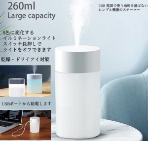 1 加湿器 卓上 除菌加湿器 ミニ アロマ加湿除菌 超音波式加湿器乾燥　乾燥　花粉症対策　 LEDライト  260ML容量 USB充電式 デスク 車用 