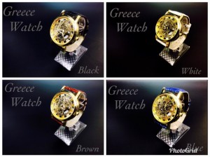 1 腕時計　メンズ ステンレス レザー　革ベルト アナログ　クォーツ　ウォッチ ギリシャ文字 アナログ 金フレーム 