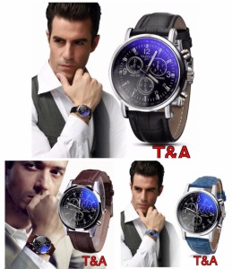 4 腕時計　時計　レザー　革ベルト　クロノグラフ風　アナログ　クォーツ　ウォッチ　紳士用　