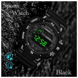 4 腕時計 スポーツ時計 デジタル時計　時計　 ミリタリー LED　耐久性 スポーツ  アウトドア ランニング アウトドア アクリルケース ブラ