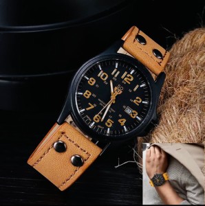 1 腕時計　時計　ツートン アナログ メンズ クォーツ レザーベルト 高品質 レザー カレンダー　日付　ファッション時計 オシャレ ウォッ