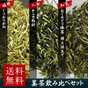 日本茶 茎茶 八女かぶせ白折 知覧おくみどり棒茶 嬉野ぐりかりがね 茶葉 各100g (300g) 福岡県産 鹿児島県産 佐賀産 緑茶