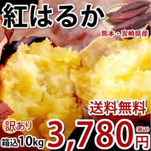 さつまいも 紅はるか 訳あり 10kg 箱込（内容量9kg＋不良補償分500g) 送料無料 無選別 べにはるか 熊本・宮崎県産 サツマイモ 紅蜜芋 焼