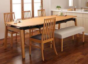 ダイニングテーブルセット 6人用 椅子 ベンチ おしゃれ 伸縮式 伸長式 安い 北欧 食卓 6点 ( 机+チェア4+長椅子1 ) 幅140-240 デザイナー