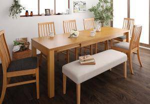 ダイニングテーブルセット 8人用 椅子 ベンチ おしゃれ 伸縮式 伸長式 安い 北欧 食卓 8点 ( 机+チェア6+長椅子1 ) 幅145-205 デザイナー