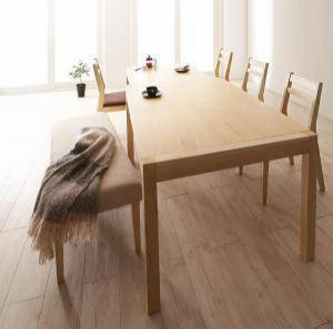 ダイニングテーブルセット 6人用 椅子 ベンチ おしゃれ 伸縮式 伸長式 安い 北欧 食卓 6点 ( 机+チェア4+長椅子1 ) 幅120-200 デザイナー