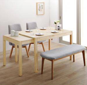 ダイニングテーブルセット 4人用 椅子 ベンチ おしゃれ 伸縮式 伸長式 安い 北欧 食卓 4点 ( 机+チェア2+長椅子1 ) 幅120-200 デザイナー