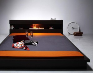 ベッド シングル ローベッド ロータイプ 低い フロアベッド 低床 宮付き 枕元 棚 携帯 スマホ ティッシュ メガネ リモコン ラック ライト
