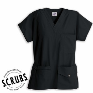 ＜メール便送料無料＞S.C.R.U.B.S スクラブズ UNISEX6ポケット スナップトップ（男女兼用スクラブ）ブラック Z1J15