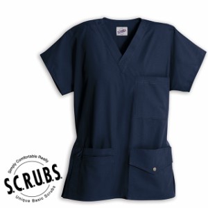 ＜メール便送料無料＞S.C.R.U.B.S スクラブズ UNISEX6ポケット スナップトップ（男女兼用スクラブ）ネイビー Z1J15