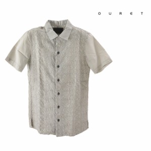 OURET/オーレット 刺繍コットンシャツ メンズ トップス 襟 柄 コットン 半袖 夏 グレー