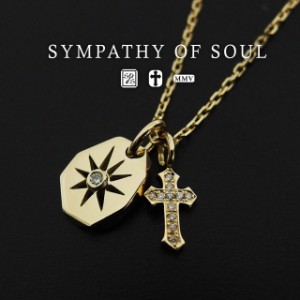 シンパシーオブソウル サンプレート & リトル クロス ネックレス セット K18 w/ ダイヤモンド sympathy of soul ( 18金 ネックレス メン