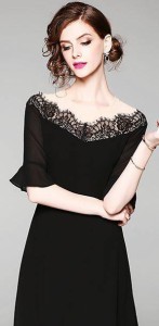 チュール ワンピース レース パフスリーブ ミモレ丈 結婚式 二次会 お呼ばれ パーティードレス 20代 30代 秋冬 新作 ☆2057