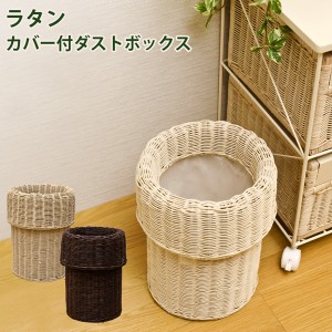 ラタン カバー付きダストボックス BR/IV