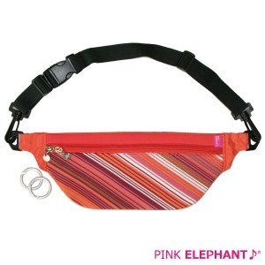  PINK ELEPHANT  HIP BAG（ヒップバッグ）カラー：ORGSTP（オレンジストライプ） ウェット素材のウエストポーチ バック ポーチ ケース ジ
