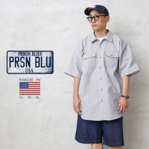 PRISON BLUES プリズンブルース PRBS407 SHORT SLEEVE ヒッコリーストライプ ワークシャツ MADE IN USA 8oz【T】｜プリズナーシャツ メン