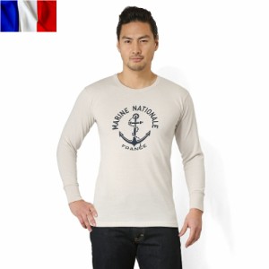 実物 新品 イタリア軍 アンダーシャツ フランス海軍プリント【Cx】【I】｜メンズ 長袖 ロングTシャツ ミリタリー 下着 インナー リメイク