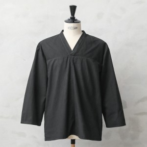 実物 新品 デッドストック ロシア軍 80s ヨーク切り替え Vネック スリーピングシャツ BLACK染め【Cx】【I】