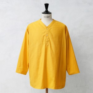 実物 新品 デッドストック ロシア軍 80s ヘンリーネック スリーピングシャツ MUSTARD YELLOW染め【Cx】【I】｜メンズ トップス 七分袖 大