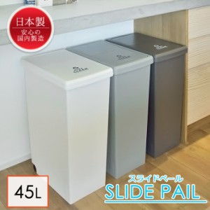 ダストボックス ゴミ箱 45L プッシュスライド 簡単オープン スリム 蓋付き 開閉 キッチン くずかご くず入れ MAZUK-0011